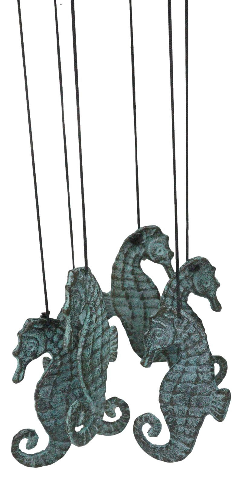 Verdigris Distressed Brass Metal Nautical Bell With Marine Seahorses Wind Chime