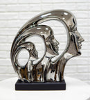 Silver Plated Ceramic Abstract Modern Gallery Art 3 Faces Family Unit Figurine
