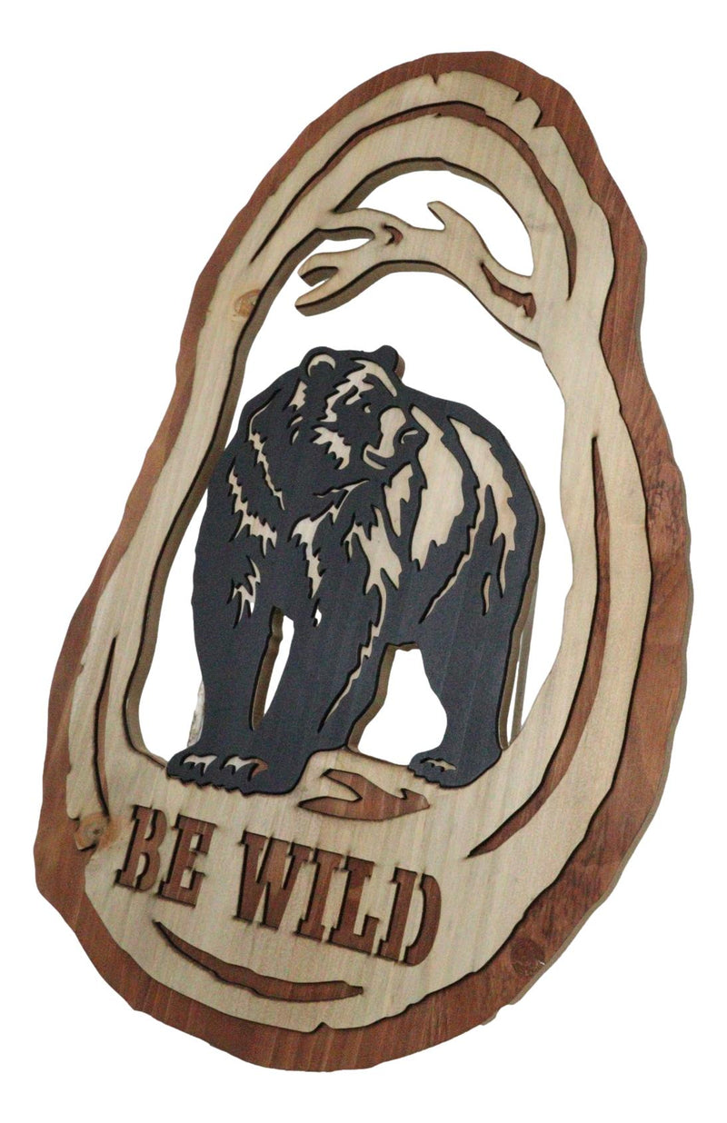 Rustic Western Be Wild Black Bear Forest Tree Ring MDF Wood Cutout Wall Decor