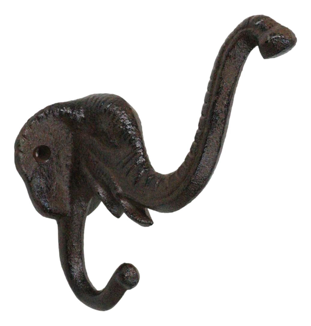 Pack Of 2 Rustic Cast Iron Safari Elephant Trunk Up Double Peg Wall Hook Hanger