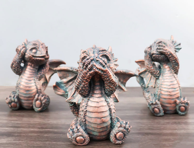 Set of 3 See Hear Speak No Evil Funny Hatchling Baby Dragons Fantasy Figurines