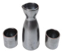 Porcelain Black Iron Clay Tetsu Kesho Japanese Wine Sake Flask With 2 Cups Set