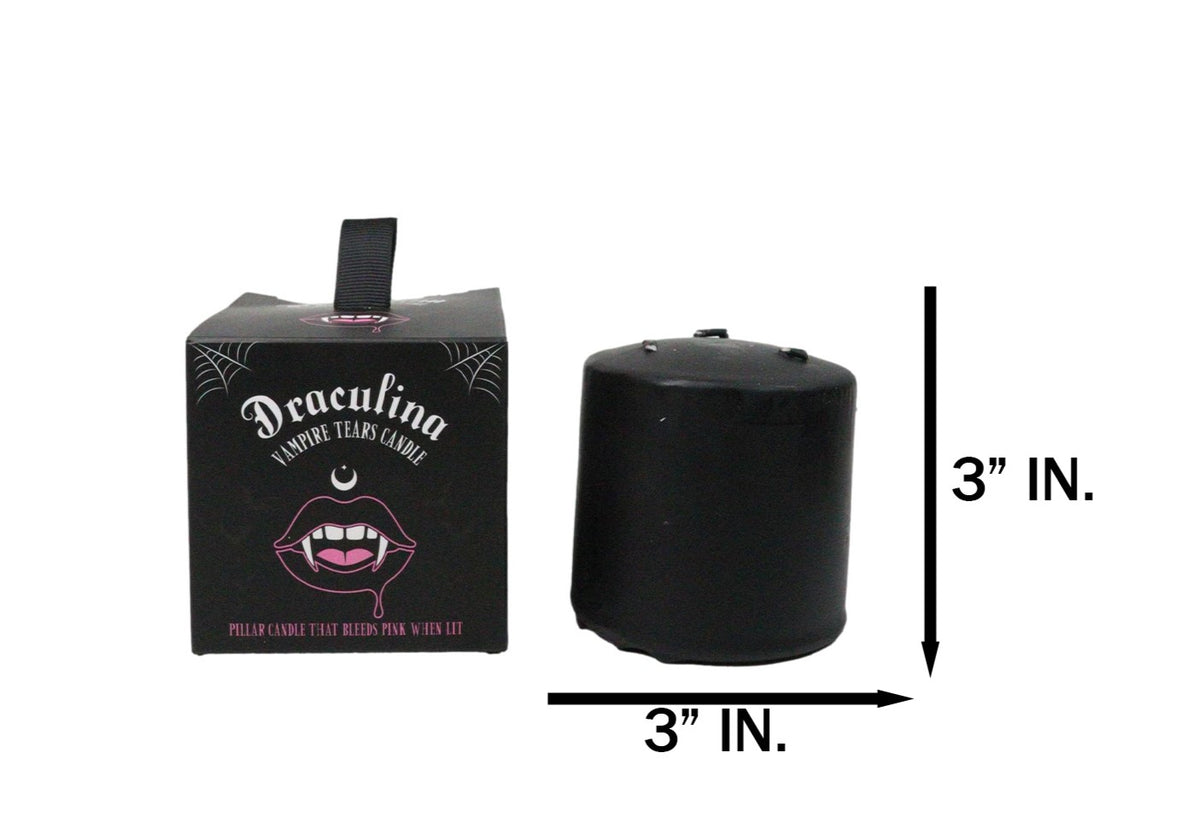 Set Of 2 Gothic Draculina Pink Vampire Tears Black Unscented Pillar Candles