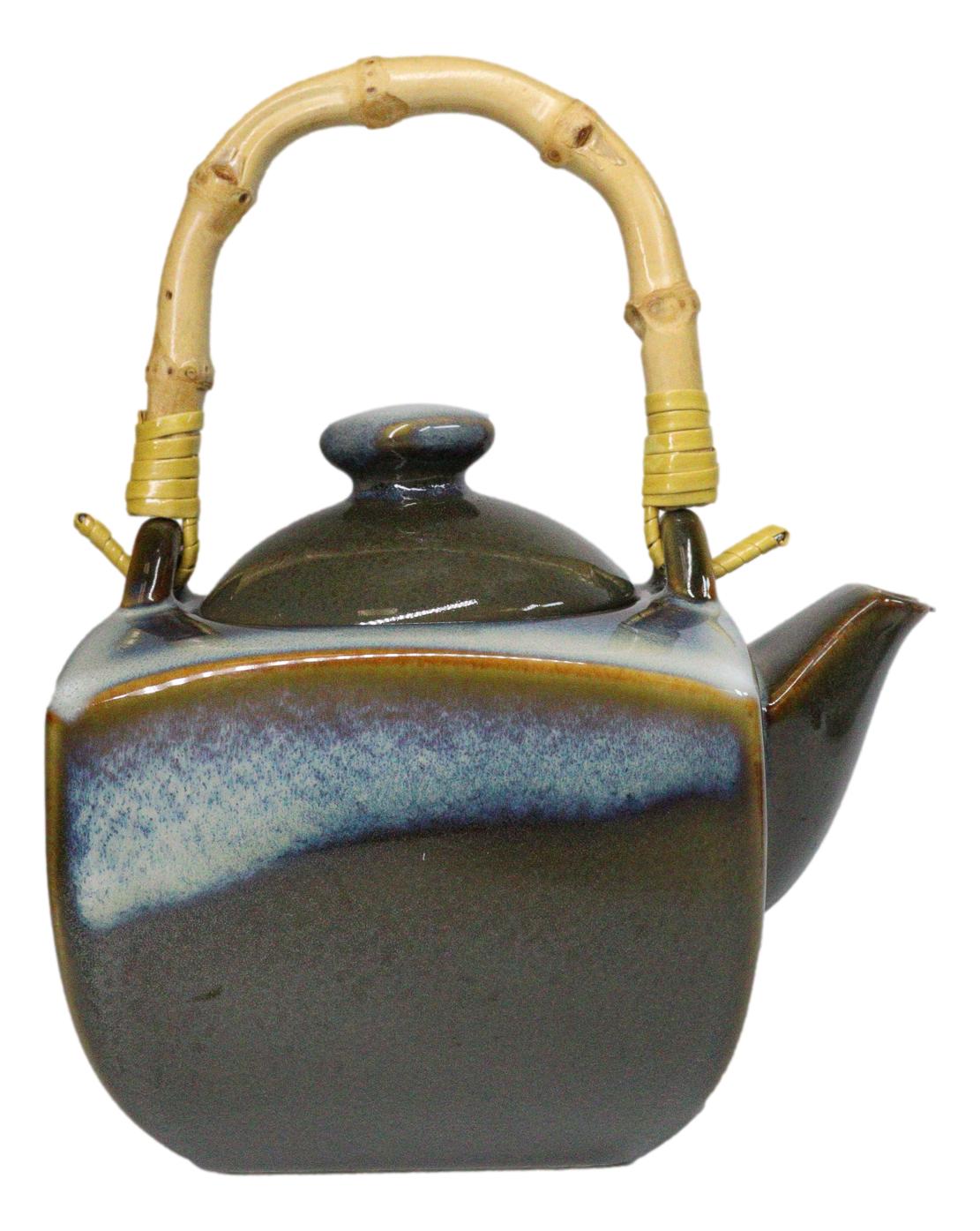 Olive Green White Sands Zen Fusion Reactive Glaze 32oz Teapot And 2 Tea Cups Set