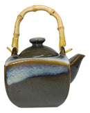 Olive Green White Sands Zen Fusion Reactive Glaze 32oz Teapot And 2 Tea Cups Set