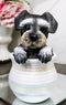 Adorable Grey Mini Schnauzer Puppy Dog Figurine With Glass Eyes Pup In Pot