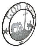 Large 24" Rustic Western Praying Cowboy Cowgirl God Bless Metal Wall Circle Sign