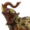 Feng Shui Faux Wood Left Facing Trunk Up Elephant With Golden Tapestry Figurine