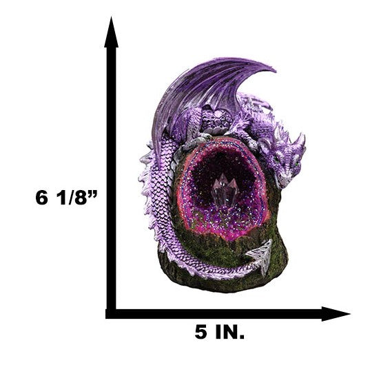 Fantasy Purple Moon Crater Dragon On Faux Geode Crystal Cove LED Light Figurine