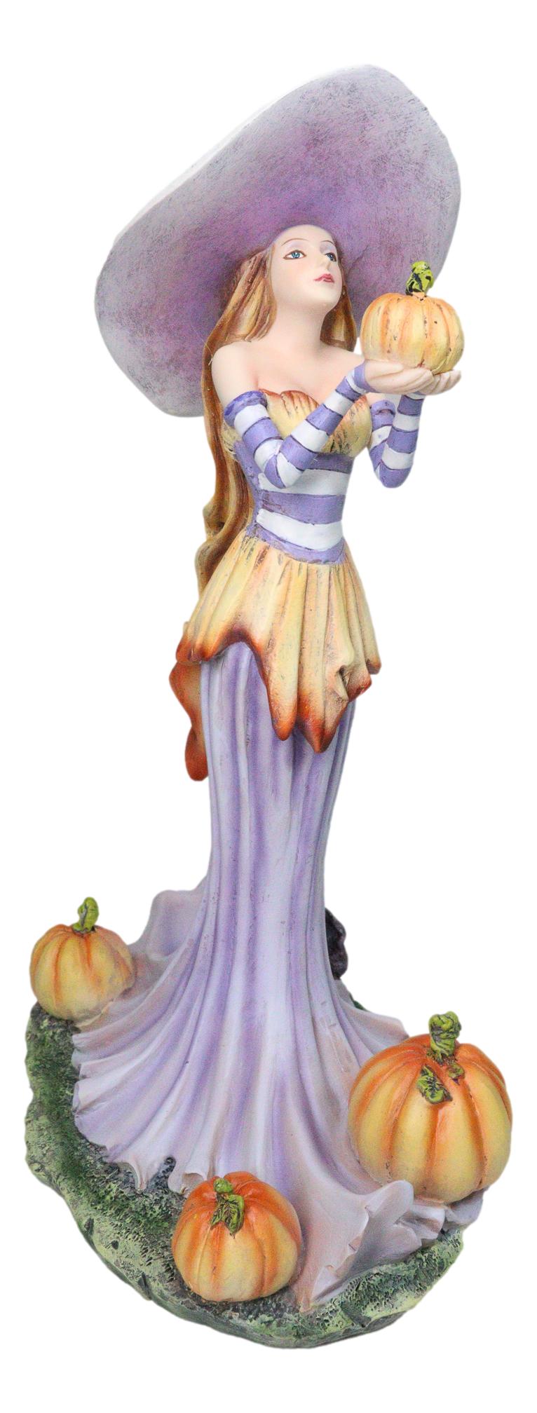 Amy Brown Halloween Purple Hat Pumpkin Witch with Mysterious Black Cat Figurine