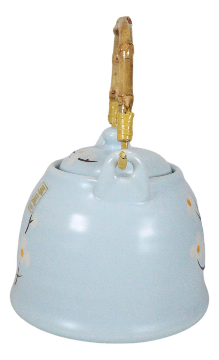 Japanese Sakura Cherry Blossom Branches Pastel Blue Ceramic Tea Pot Teapot 36oz - Ebros Gift