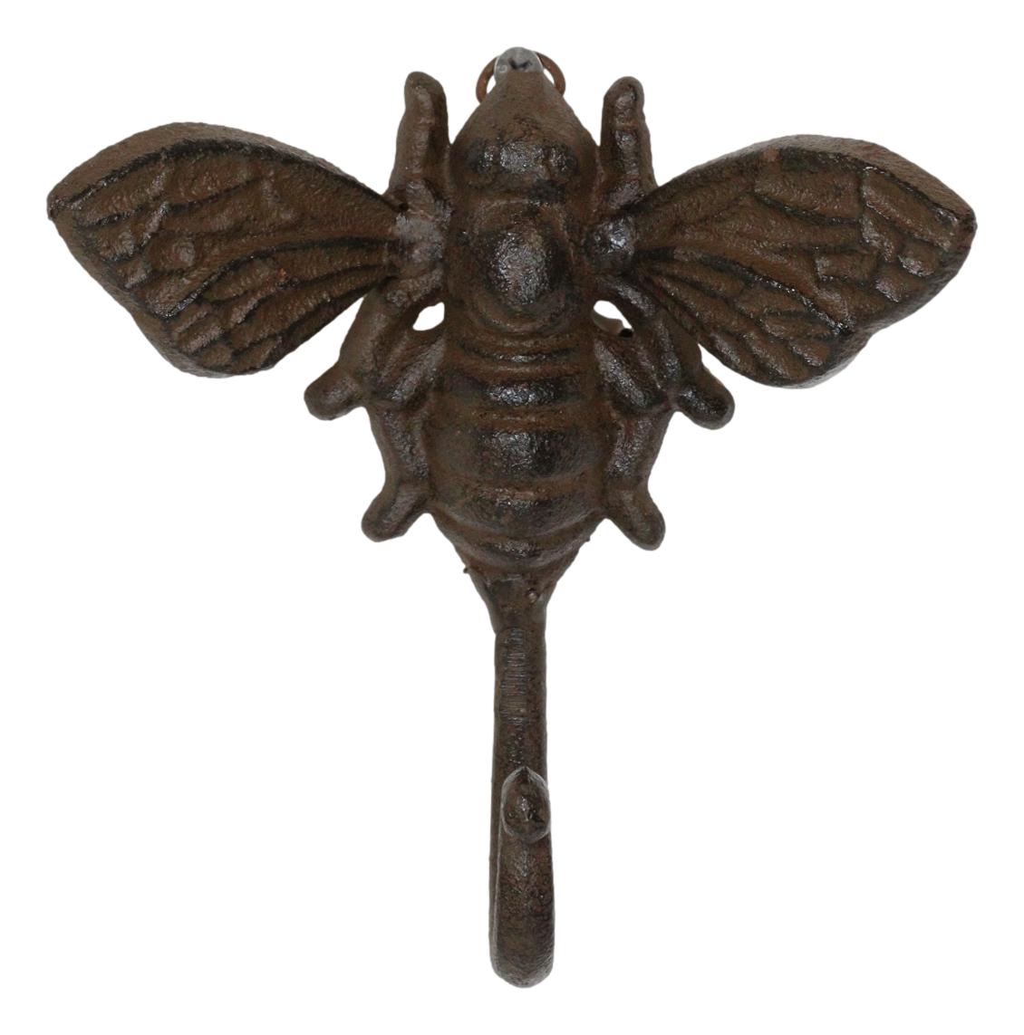 Set Of 2 Rustic Cast Iron Cottage Busy Bumblebee Insect Bee Wall Hooks Organizer - Ebros Gift