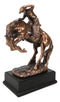 Rustic Western Rodeo Cowboy On A Rearing Horse Bronzed Resin Statue
