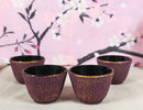 Pack Of 4 Burgundy Red With Gold Cast Iron Tetsubin Textured Tea Cups 3oz
