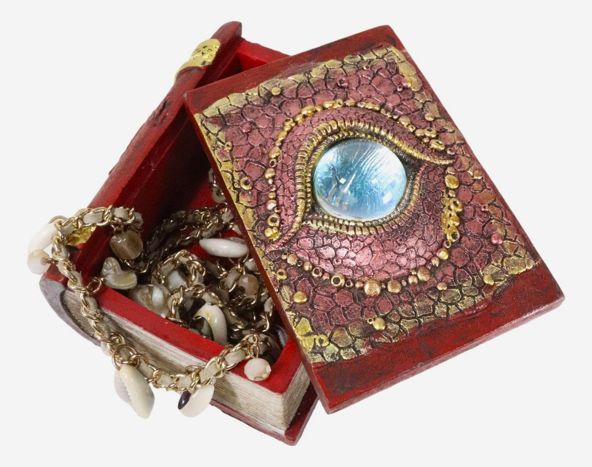 Celtic Knotwork Eye Of The Dragon With Scales Red Trinket Book Box Figurine