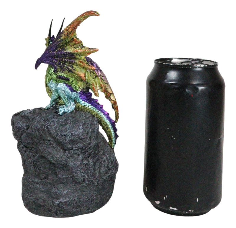 Green Purple and Gold Earth Dragon On LED Faux Geode Crystals Rock Figurine