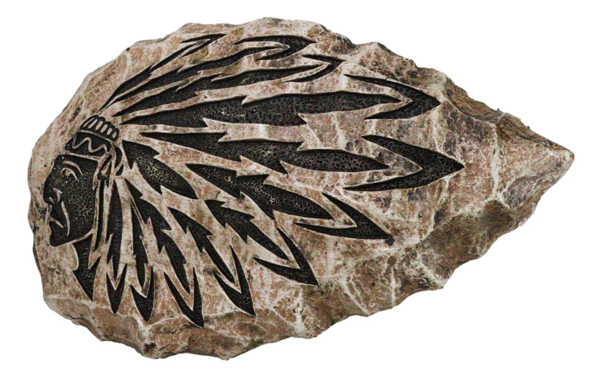 Southwestern Tribal Tattoo Indian Chief With Roach Faux Stone Arrow Wall Decor - Ebros Gift
