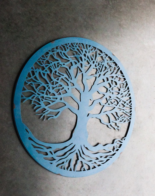 Blue 23"D Oversized Round Celtic Tree of Life Medallion Metal Wall Circle Plaque
