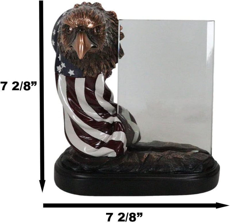 Patriotic Bald Eagle With American Flag Beveled Engravable Glass Frame 6"x4"