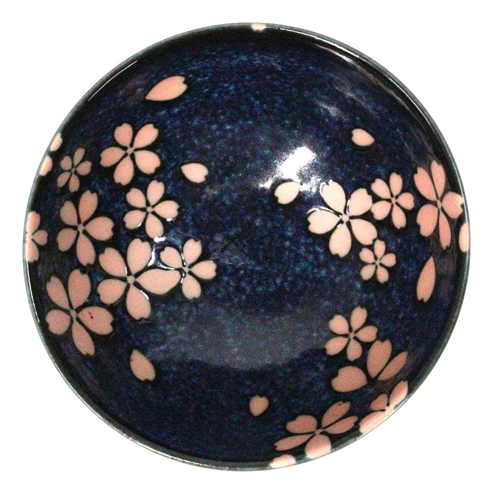 Pack Of 5 Blue Japanese Hasui Sakura Cherry Blossom Ceramic Large Rice Bowls