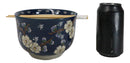 Midnight Blue Plum Blossoms Large 24Oz Donburi Ramen Bowl With Chopsticks Set