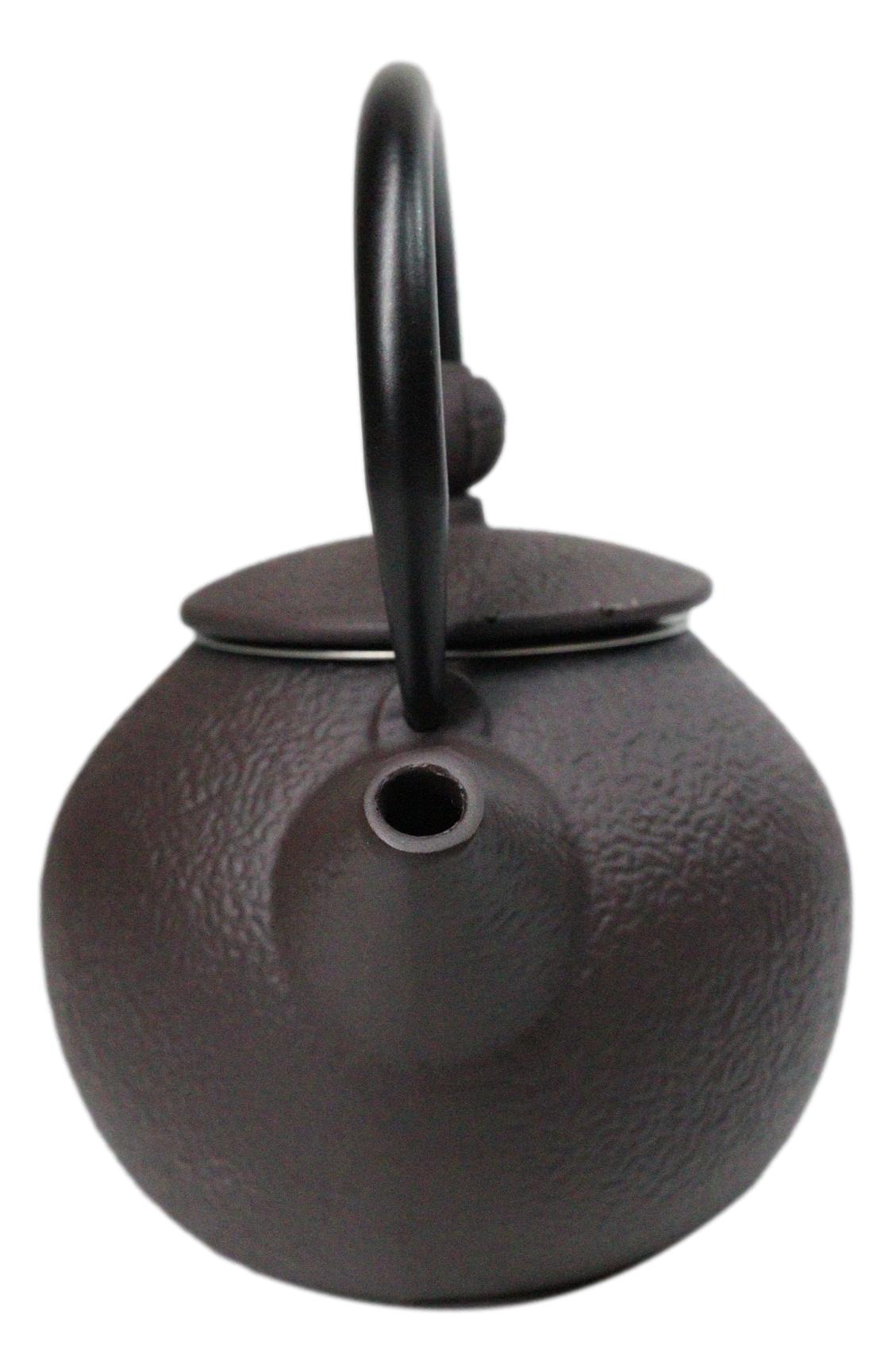 Round Dark Brown Textured Pattern Petite Cast Iron Teapot 10oz Tea Pot