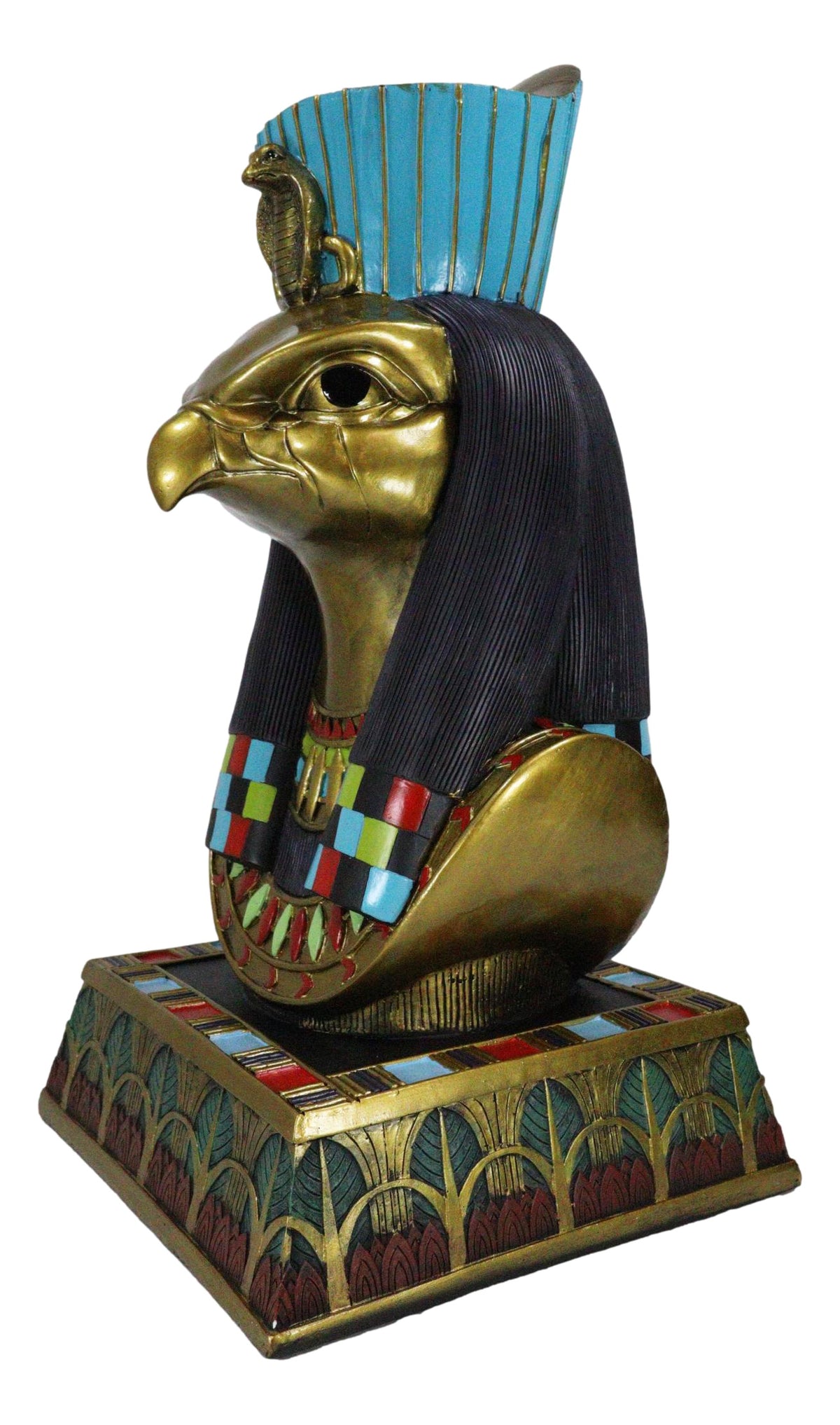 Egyptian God Of The Sky And Sun Horus Ra With Pschent Bust Statue With Base