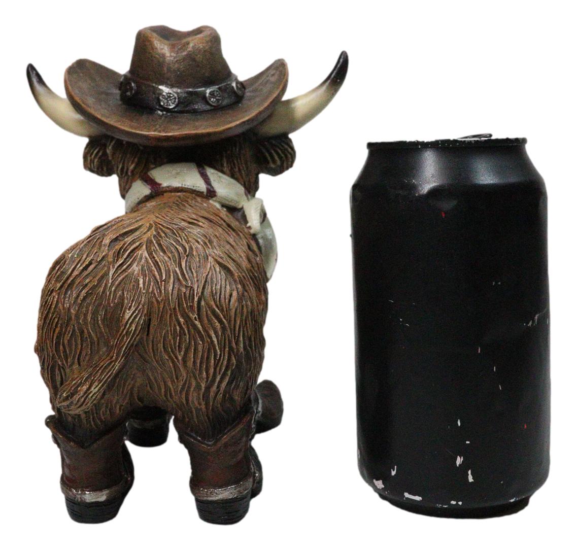 Western Scottish Highlands Cattle Cow Turquoise Rock Cowboy Hat Boots Figurine