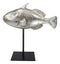 Nautical Marine Silver Tone Clown Triggerfish Fish Sculpture On Metal Pole Stand