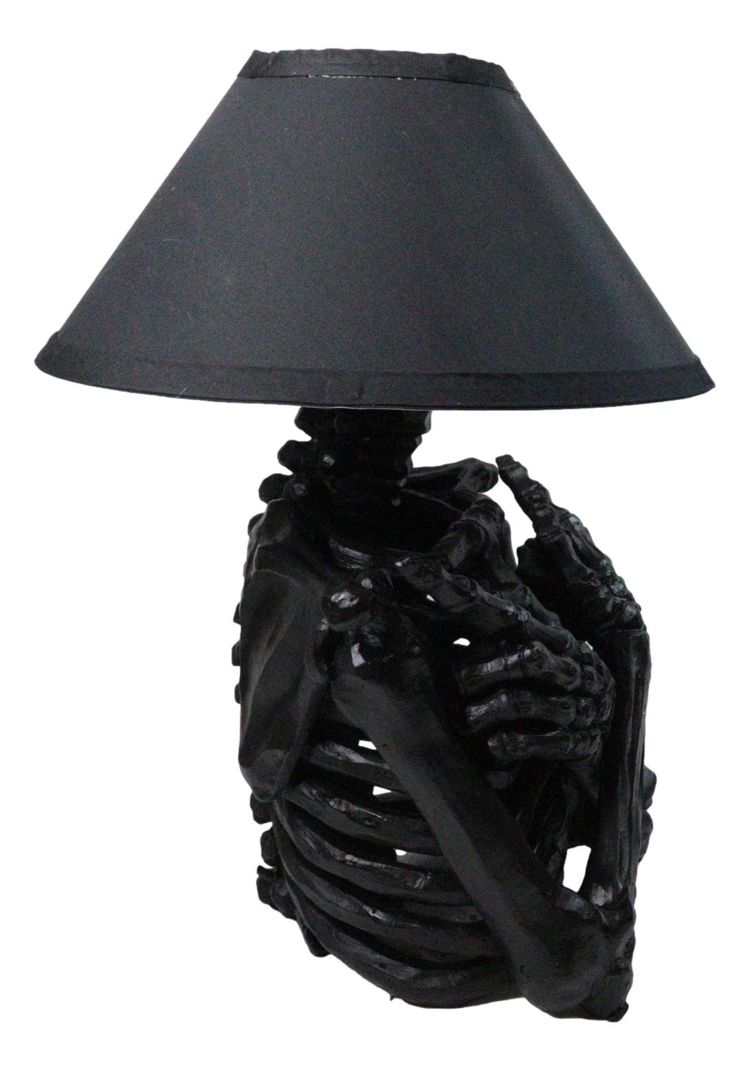 Ebros Gift Silent Half Skeleton Ribcage Crossed Arms Table Lamp with Black Shade