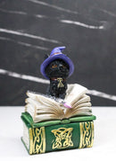 Mystical Black Cat with Witch Hat On Green Book of Spells Small Trinket Box
