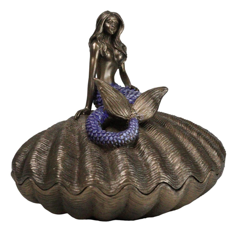 Beautiful Mermaid Sitting On Giant Sea Shell Decorative Jewelry Box Figurine