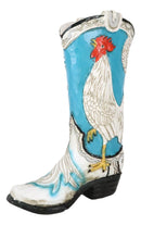 Rustic Western Blue Turquoise White Breasted Rooster Cowboy Boot Vase Figurine
