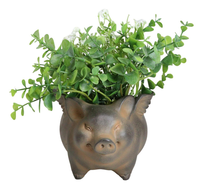 Rustic Country Farm Hog Heavens Angel Wings Pig Decorative Vase Planter Pot