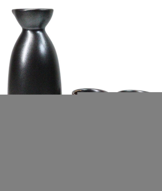 Black Iron Clay Tetsu Kesho Porcelain Sake Carafe Flask 9oz & 4 Ochoko Cups Set