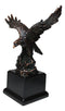 Open Winged American Bald Eagle Perching On Rocky Hill Figurine With Base