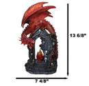 Medieval Red Dragon On Gothic Cathedric Tomb With Skulls LED Fire Flame Figurine