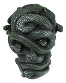 Aztec Quetzalcoatl Green Slithering Snake Serpents Cranium Skull Figurine