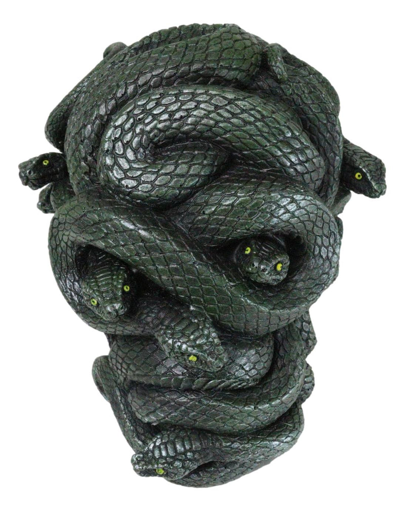 Aztec Quetzalcoatl Green Slithering Snake Serpents Cranium Skull Figurine