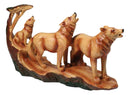 Three Howling Wolves Family Faux Wood Sculpture, Rustic Woodland Wolf Pack Decor