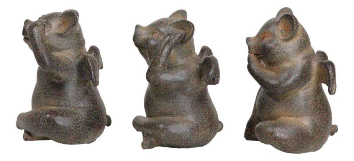 Rustic Country Angel Winged Pigs in See Hear Speak No Evil Poses Figurines Set - Ebros Gift