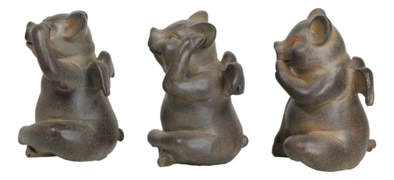 Rustic Country Angel Winged Pigs in See Hear Speak No Evil Poses Figurines Set