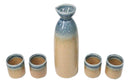 Blue Brown River Ao Nagashi Porcelain Sake Carafe Flask 9oz & 4 Ochoko Cups Set