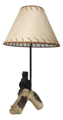 Rustic Western Whimsical Forest Black Bears Resting On Tree Log Table Lamp