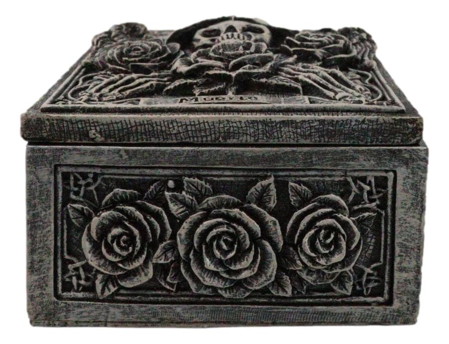 Santa Muerte Day Of The Dead Skull Pentagram Roses Tarot Cards Trinket Box - Ebros Gift