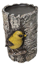 Yellow Goldfinch Candle Stand on Birch Tree Candle Holder Rustic Bird Figurine