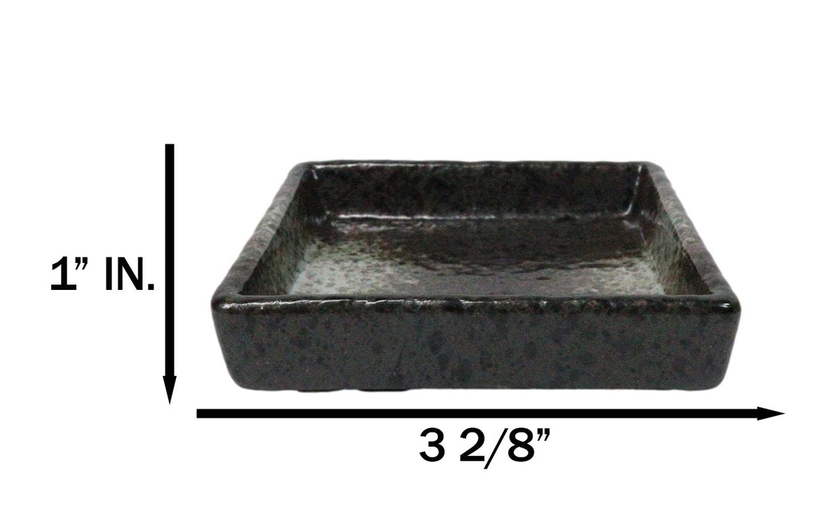 Set Of 6 Charcoal Grey Tone Hakumu Art Ceramic Square Condiment Sauce Dishes 2oz