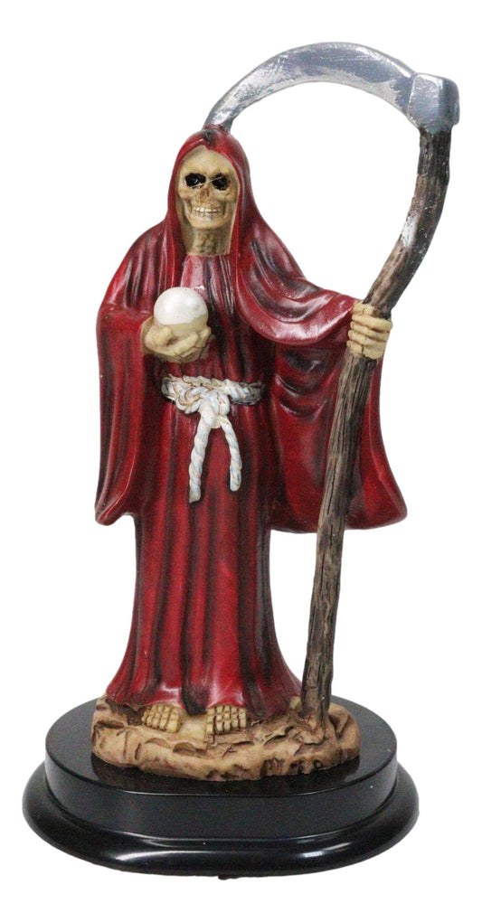 Red Robe Santa Muerte With Scythe Patroness Of Love And Romance Figurine 5"H