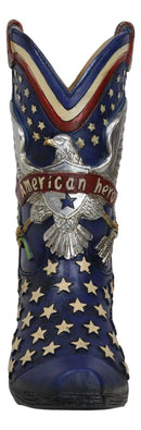 Patriotic Blue Western Stars American Hero Great Seal Eagle Cowboy Boot Vase