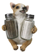 Cute Chihuahua Dog Salt and Pepper Glass Shakers Holder Kitchen Figurine